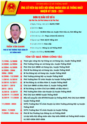 TIỂU SỬ TÓM TẮT CỦA NGƯỜI ỨNG CỬ ĐẠI BIỂU HỘI ĐỒNG NHÂN DÂN XÃ THỐNG NHẤT, NHIỆM KỲ 2026-2031 ĐƠN VỊ BẦU CỬ SỐ 6