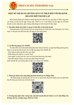 MỘT SỐ NỘI DUNG HƯỚNG DẪN VỀ THUẾ ĐỐI VỚI HỘ KINH  DOANH MỚI THÀNH LẬP