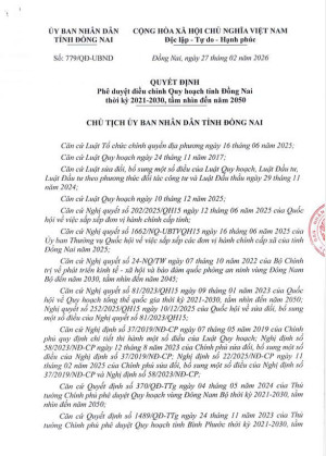 Quyết định phê duyệt điều chính Quy hoạch tỉnh Đồng Nai thời kỳ 2021-2030 tầm nhìn đến năm 2050