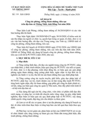 Công tác phòng, chống tham nhũng, tiêu cực  trên địa bàn xã Thống Nhất, tỉnh Đồng Nai năm 2026